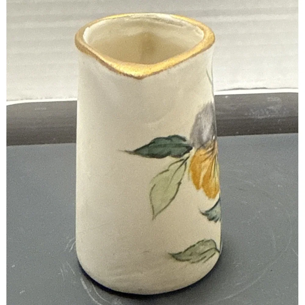 Vintage Hand Painted Floral Miniature Pitcher With‎ Gold Rim